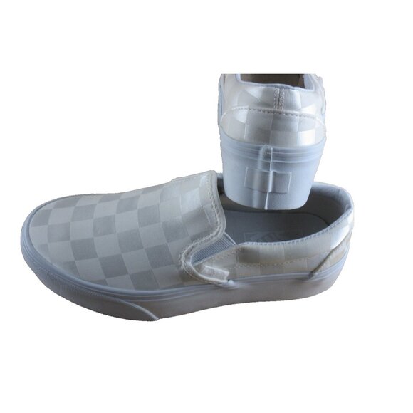 Vans Women's Classic Slip On Stackform Satin Check White Platform Shoes Size 7.5 - Picture 6 of 7